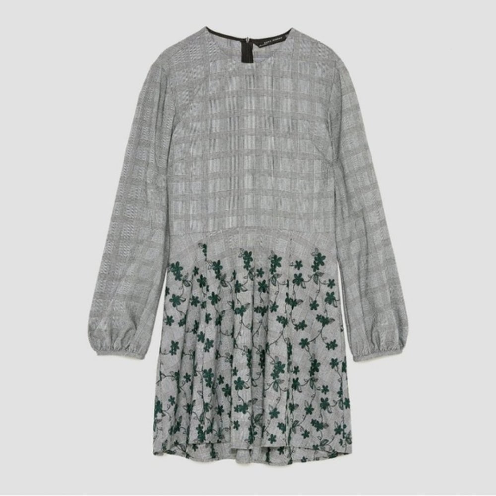 Zara CHECKED MINI DRESS WITH EMBROIDERY Size Large